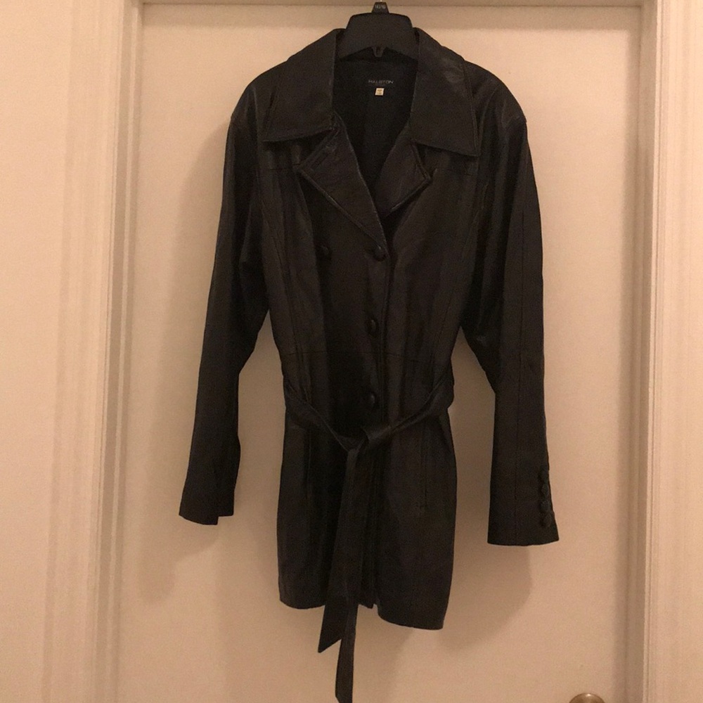 Halston Women  Leather Long Coat